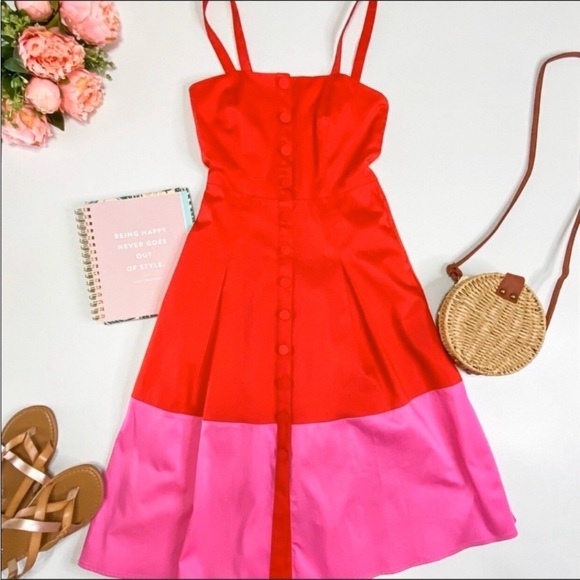 Gianni Bini Red and Pink Colorblock Button-Up Dress - Picture 4 of 12